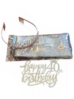 40th Birthday Party Set - Tiara, Sash, Cake Topper